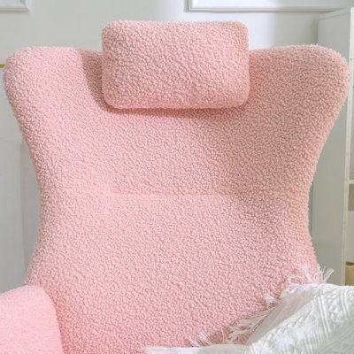 Rocking Chair Nursery, Teddy Upholstered Rocker Glider Chair With High Backrest, Adjustable Headrest & Pocket, Comfy Glider Chair For Nursery, Bedroom by George Oliver