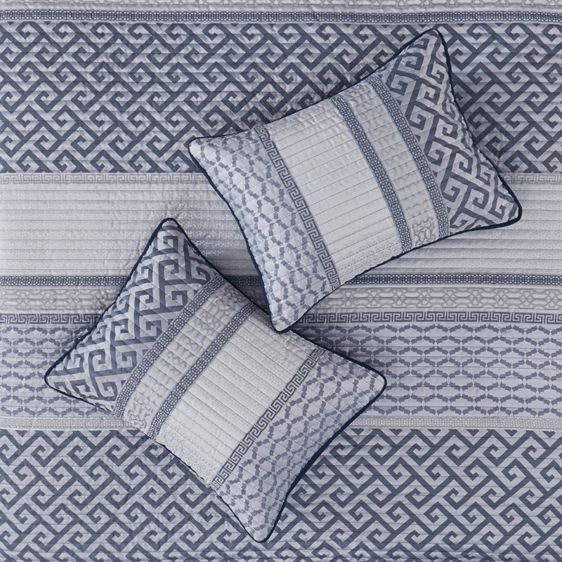 Navy Reversible Microfiber Full Quilt Set with Decorative Pillow
