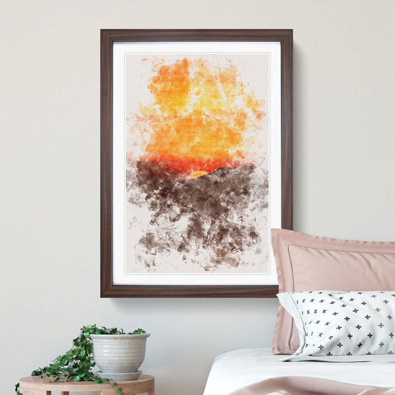 Orange Sunset - Picture Frame Painting Print, 45cm H x 33cm W x 2cm D, Walnut Framed