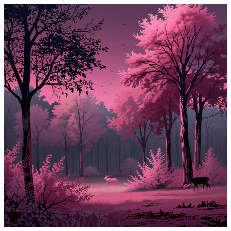 Pink Forest With Deer Comforter, King