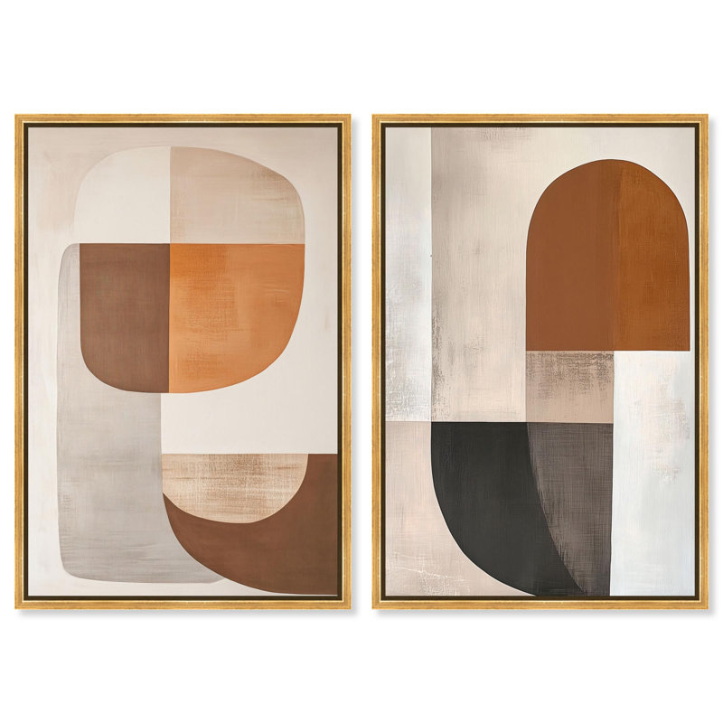«Weimar Echoes Duo», reproduction d'art sur toile, ensemble d'art mural beige par Art Remedy, cadre doré, 36 x 54