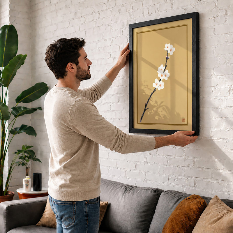 Flowering Branch Japandi - Framed Print, A1 - 84.1 x 59.4 cm, White