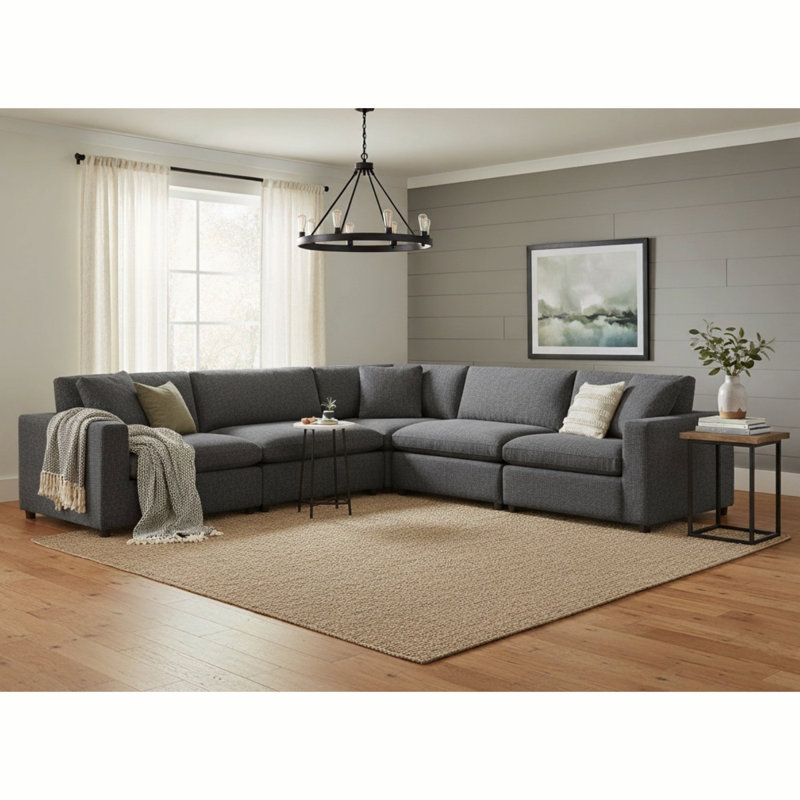 Cassandra Modular 5Piece Sectional  Charcoal, Polyester - Charcoal Gray