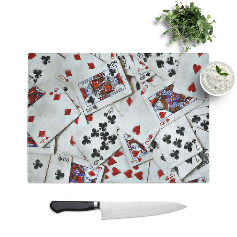 Tempered Glass Deck of Cards Chopping Board, 20 cm x 28.5 cm