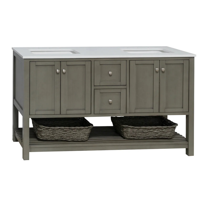 Ensemble de meuble-lavabo double 60 po Binne, Blanc d'ingénierie, Bleu royal