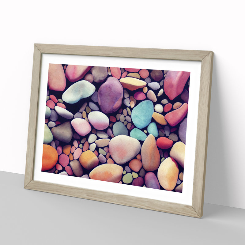 Colourful River Pebbles Vol.1 - Single Picture Frame Print, Oak Framed, 25cm H x 34cm W x 2cm D