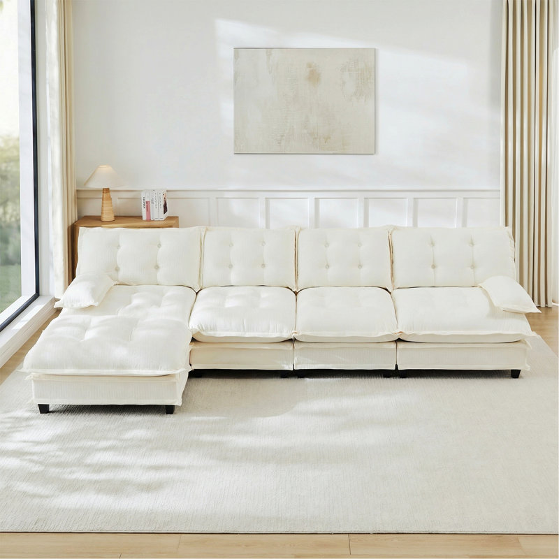 Canapé modulaire en forme de L, canapé capitonné avec repose-pieds pour le salon et la chambre à coucher, L 138,5 po