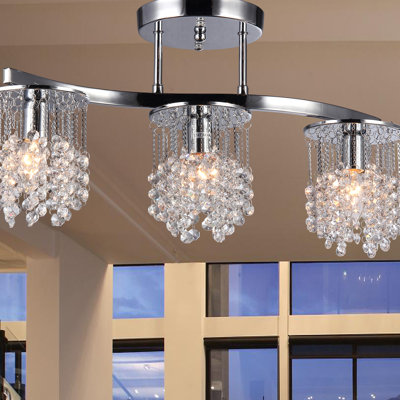 Luminaire suspendu linéaire à 3 lumières pour îlot de cuisine avec détails en cristal Raybon