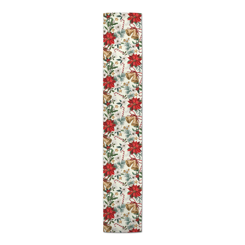 Jennetta Rectangle Floral Christmas Polyester Table Runner, 72" x 16"