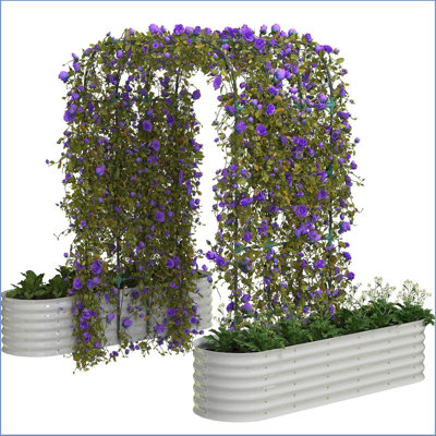 Galvanized Steel Raised Garden Bed Kit With 85" Rust-Proofs Trellis Arch - 2 In 1 Vertical Gardening System For Climbing Plants & Flowers | Heavys-Duty Outdoor Planter Box Tool-Free Assembly,