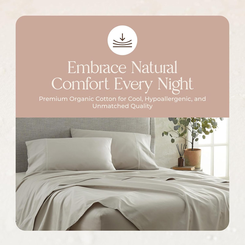 Whisper Organic Certified Organic Queen Flat Sheet Only - 100% Organic Cotton Sheets With Luxurious Soft And Breathable 300 Thread Count Sateen Weave Finish - Gots & Fairtrade Certified (Queen, Pewter)