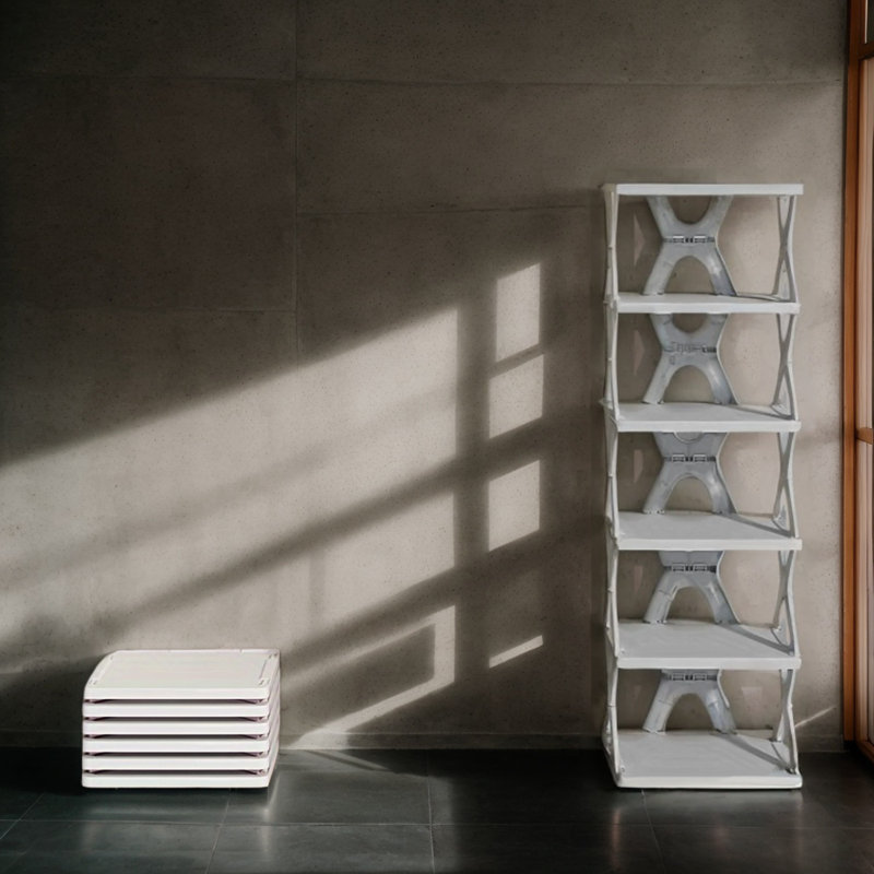 Shoe Rack: Six-Layer Folding Shoe Rack, Multi-Layer, Space-Saving, Suitable For Home And Dormitory, No Installation Required, Can Store Shoe Boxes, Dust-Proof Storage (Gray)