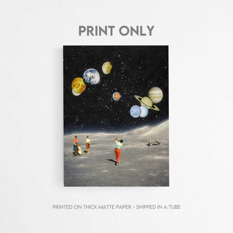 «Space Golf», reproduction encadrée moderne (maison ou bureau), H 8 po x l 10 po, Noir, Noir, Blanc