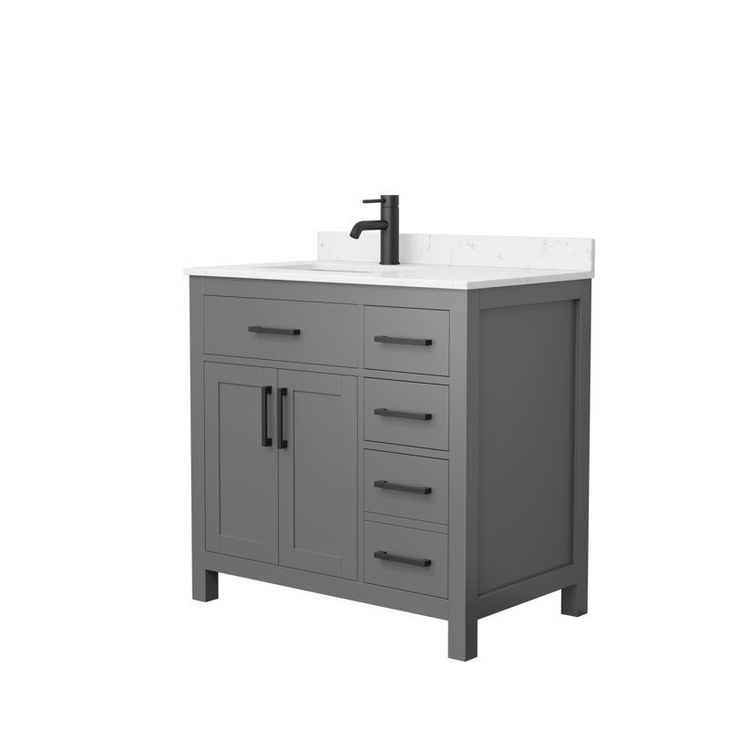 Beckett 36" Freestanding Single Bathroom Vanity with Cultured Marble Top, Dark Gray, Carrara Cultured Marble, Matte Black