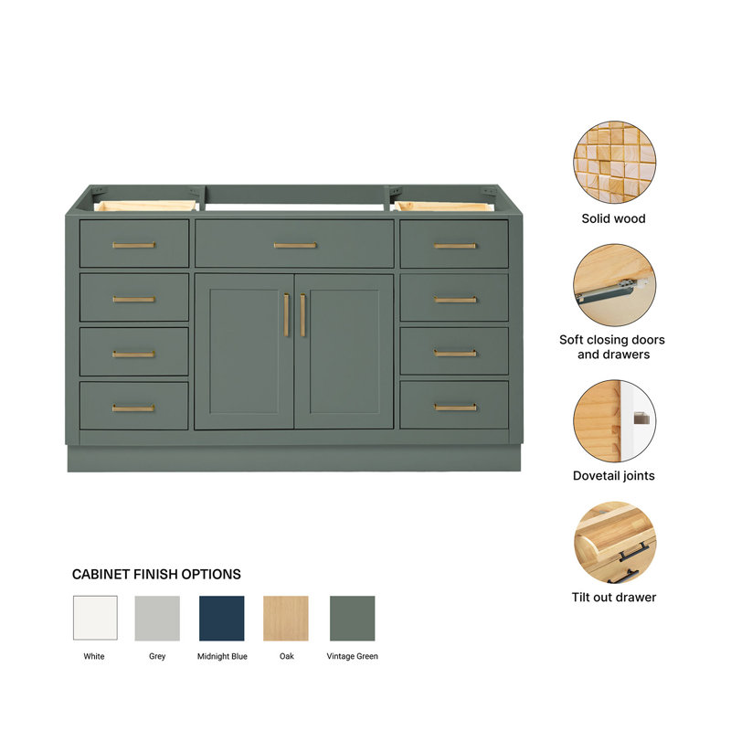 60" Single Sink Bathroom Vanity, Vintage Green
