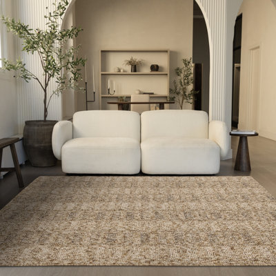 Brown White Loop Textured Stain Resistant High-Traffic Area Rug