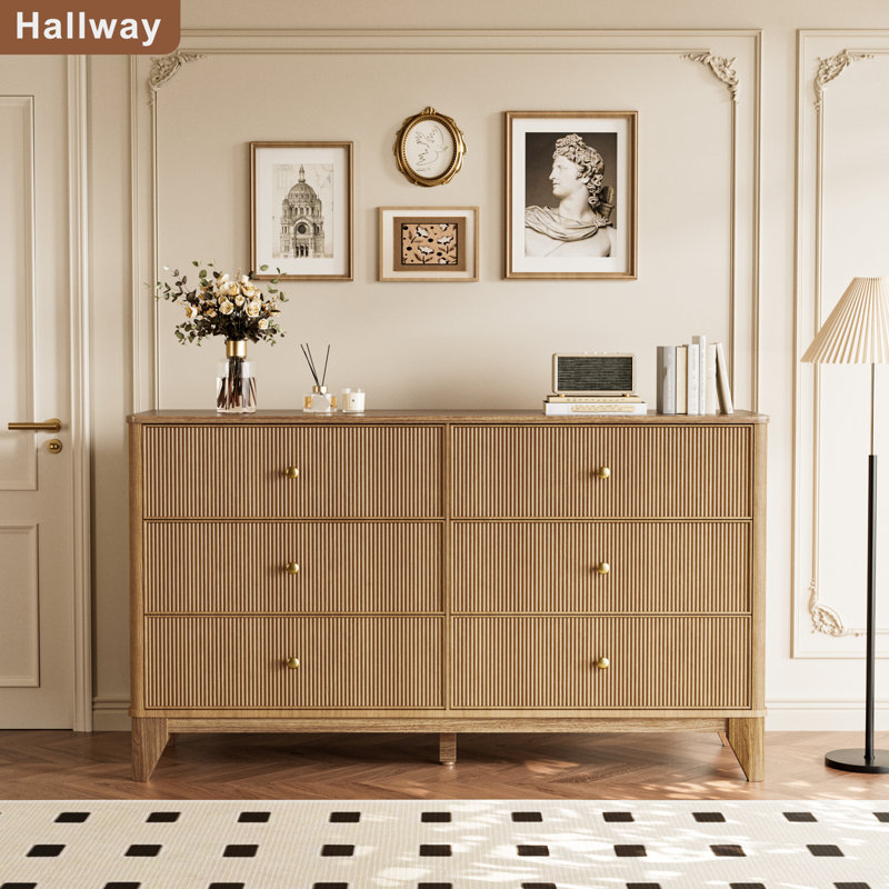 53.1" Wide 6-drawer Dresser, Fluted Modern Chest Of Drawers With Soft Round Corners, Wooden Tv Stand For Bedroom, Living Room & Hallway Storage