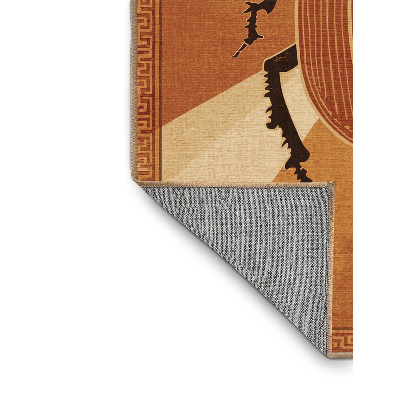 Machine Washable Bergland Traditional Oriental Rug in Brown – LightBrown Binding, 5x8