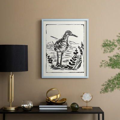 Linocut Style Seabird II, reproduction encadrée - bois massif