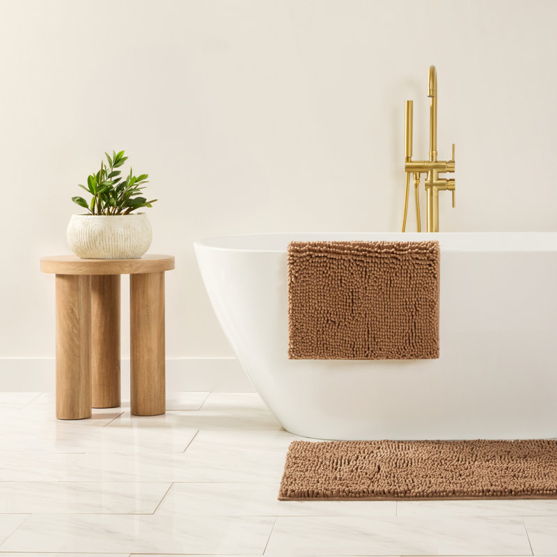 Tapis de bain doux et absorbant en chenille avec envers en caoutchouc antidérapant, Simple - L 34 po x l 21 po, Moka
