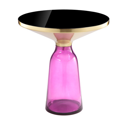 Pangea Home Belinda Hand Blown Glass Pedestal Side End Table - Modern Glass Side Table – Artisan Glass Accent Table for Living Room, Office, or Bedroom - Purple Round Glass Side End Table