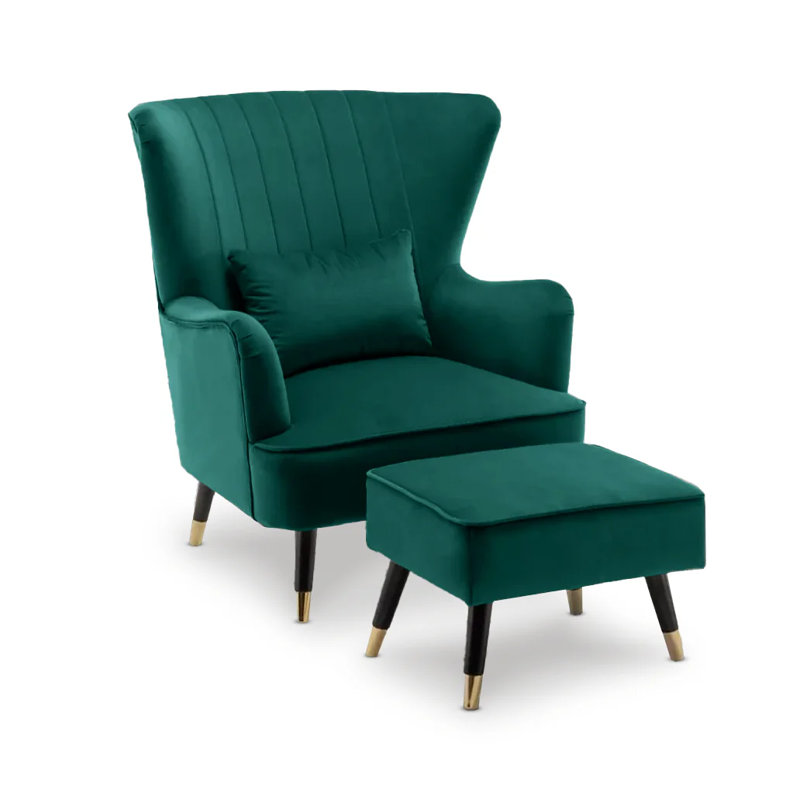 Ivanka 77Cm Wide Armchair and Ottoman, Emerald Green