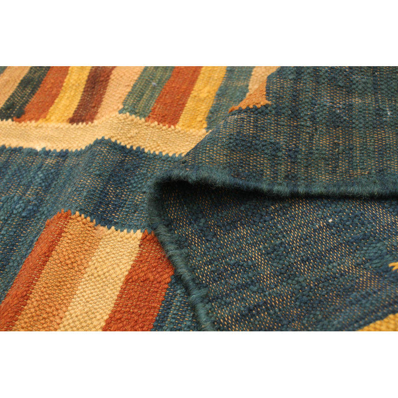 Tapis zone en laine bleu/brun clair 8 pi 2 po x 9 pi 10 po one-of-kind-noué la main-new age anatolian