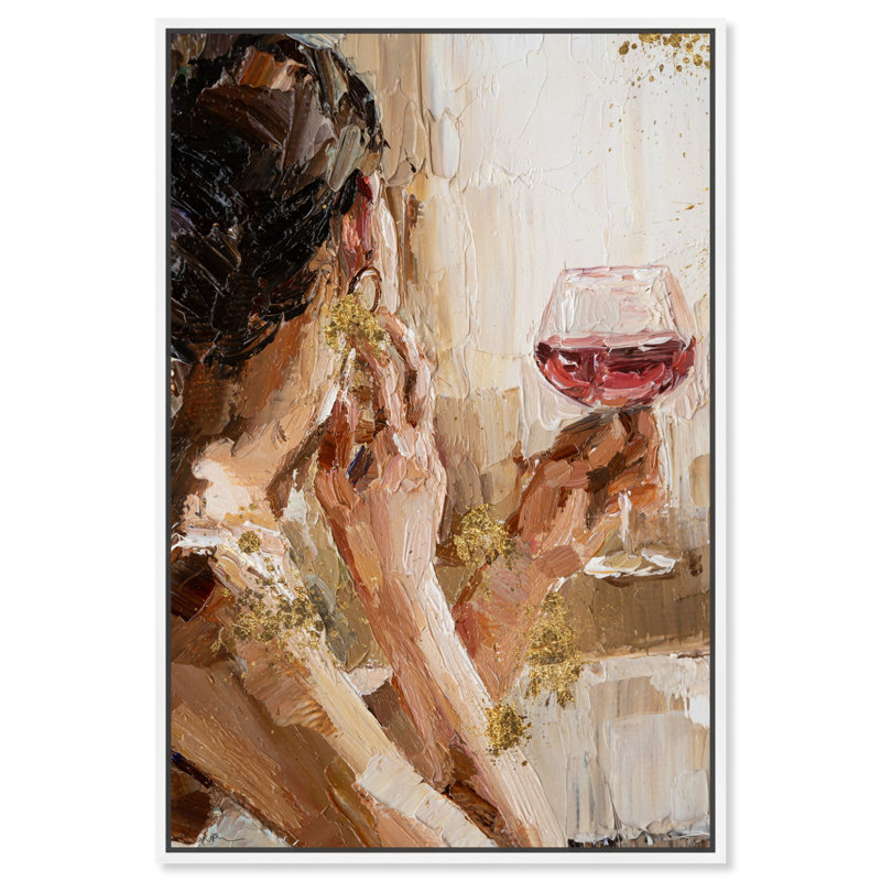 «Pondering Gilded», peinture sur toile, Toile blanche encadrée, Noir, H 24 po x l 16 po