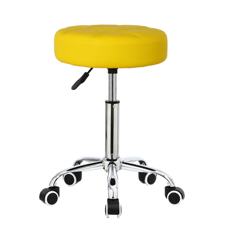Round Adjustable Height Swivel Stool with Wheels for Office Work, Yellow