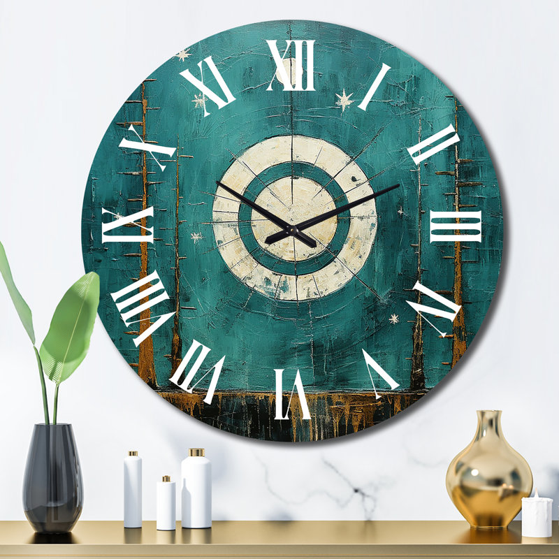 Horloge murale abstraite lune abstraite en métal bleu sarcelle, Grand