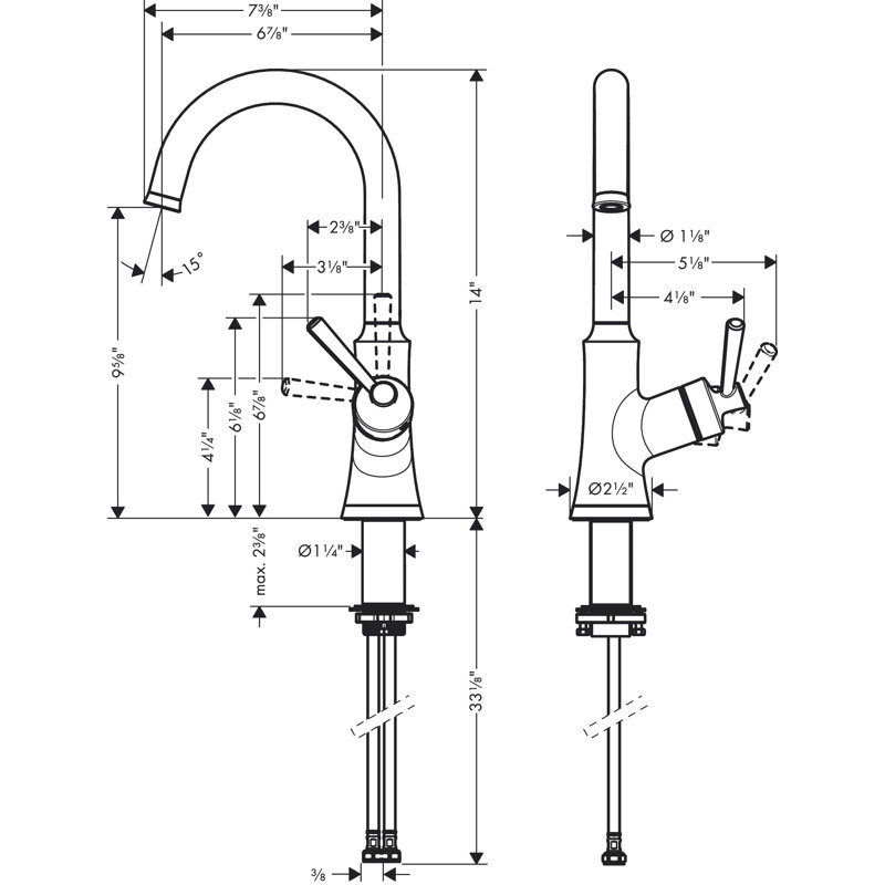 Joleena 1.5 GPM Single Hole Bar Faucet, Steel Optic