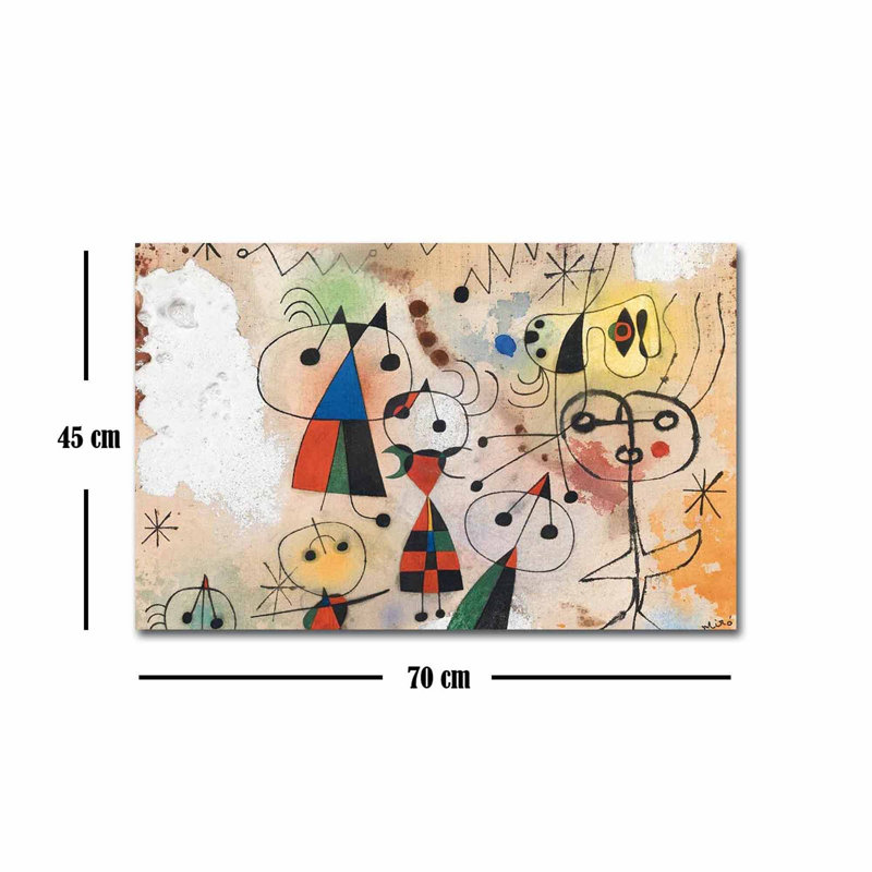Superbe peinture décorative sur toile - Le carnaval de l'arlequin par Joan Miro, 17,7 po x 27,6 po | 100% toile de suède, cadre 100% bois (épaisseur: 1,2 po) | Pièce d'art parfaite pour la décoration intérieure et les amateurs d'art
