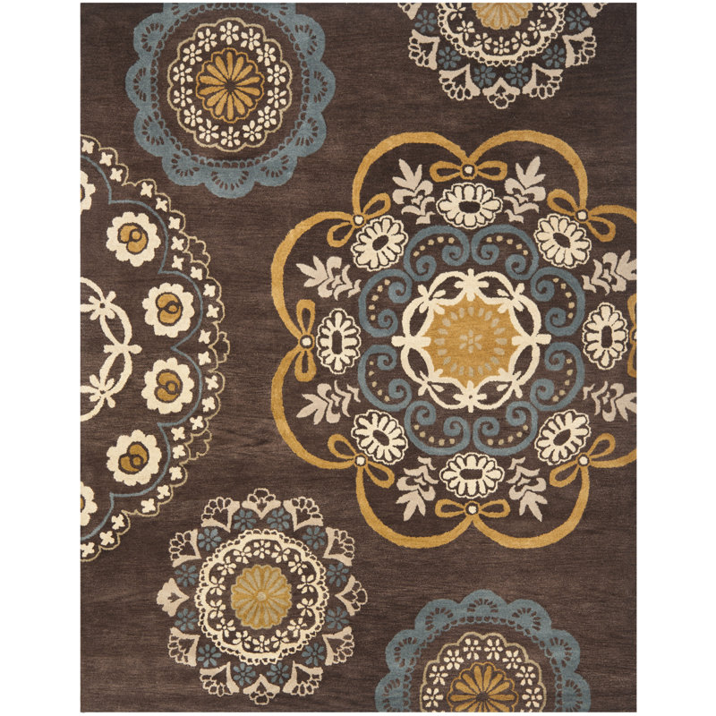 Amory Hand Tufted Wool/Cotton Floral Rug in Brown/Blue, Rectangle 8' x 10'