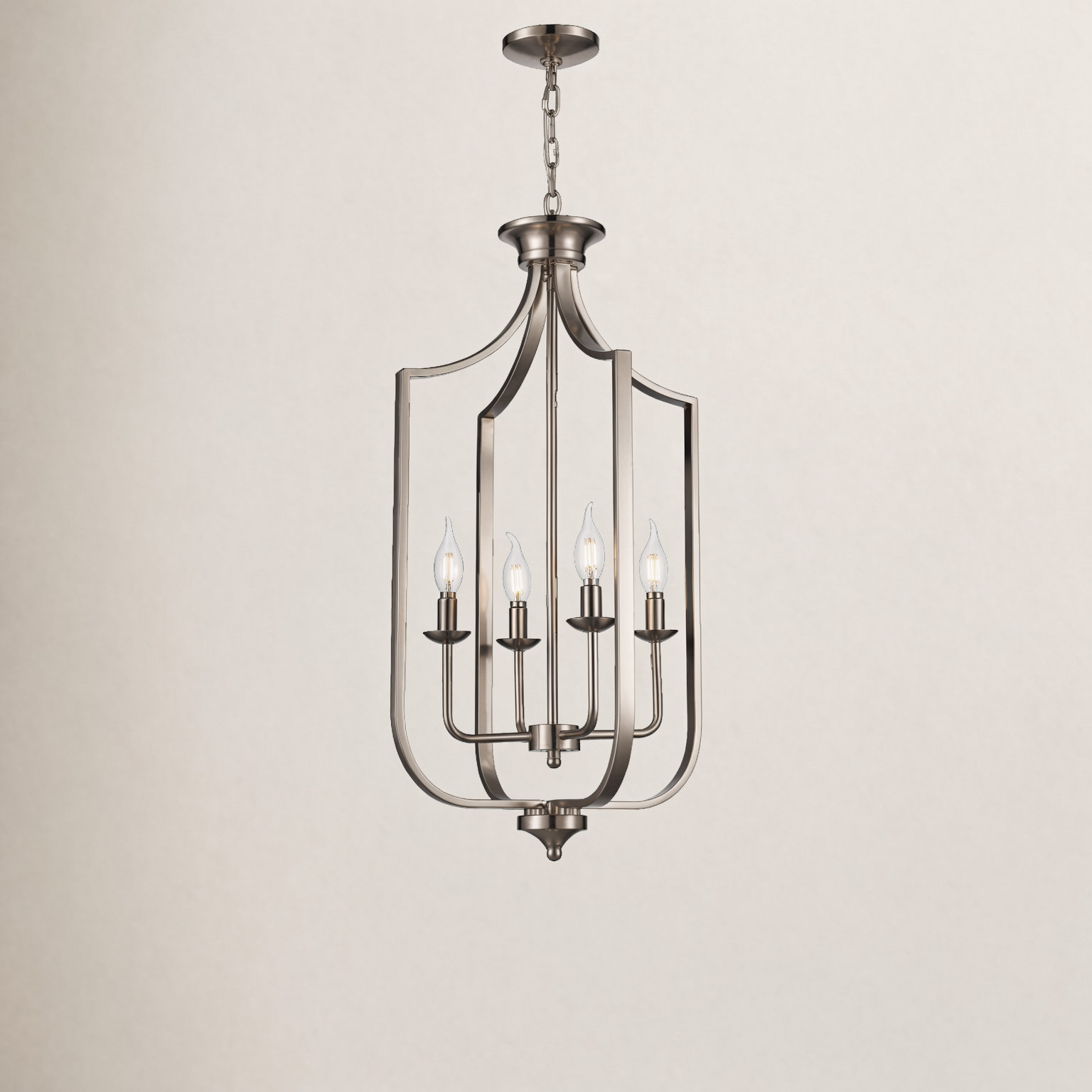 4-Light Chandelier, Large, Brushed Nickel