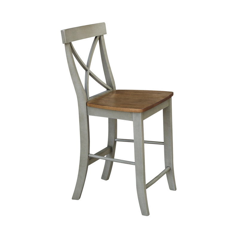 Tabouret de bar et de comptoir Guzik, Tabouret de comptoir (assise de 24 po de hauteur), Hickory / pierre