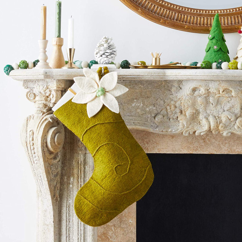Poinsettia Christmas Stocking, Green