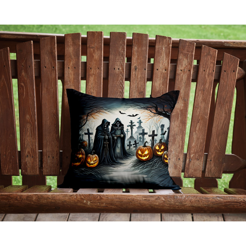 Coussin décoratif intérieur / extérieur en polyester More / Spooky More Spooky Halloween, 14 po x 14 po