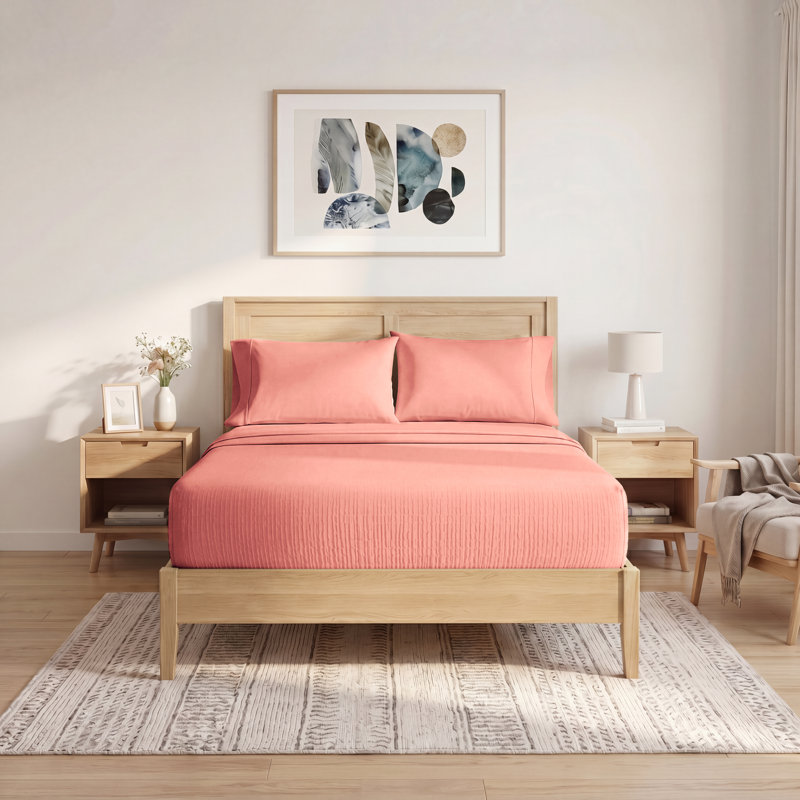 BedTite 4PC Fit Microfiber Sheet Set - Elastic Seamless Fits between 7" and 20" Deep Pocket, Salmon