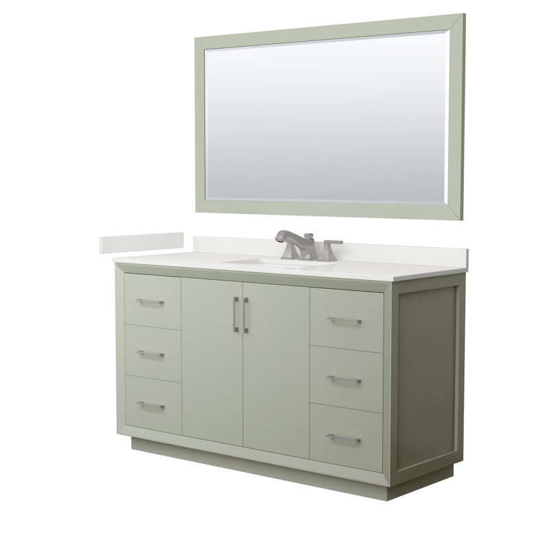 Meuble-lavabo simple avec plateau Strada 60, WDX13304, Vert clair, Noir mat