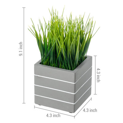 22.99cm Faux Onion Grass Grass in Cement Planter