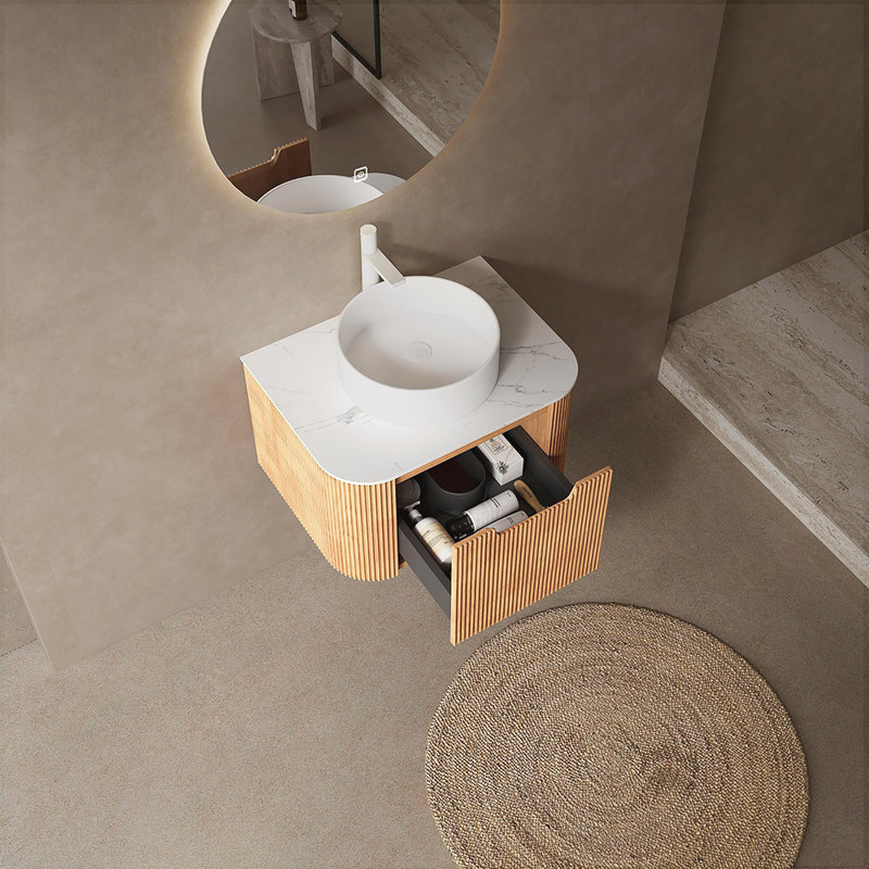 Meuble-lavabo mural 24 po avec lavabo, Bois naturel