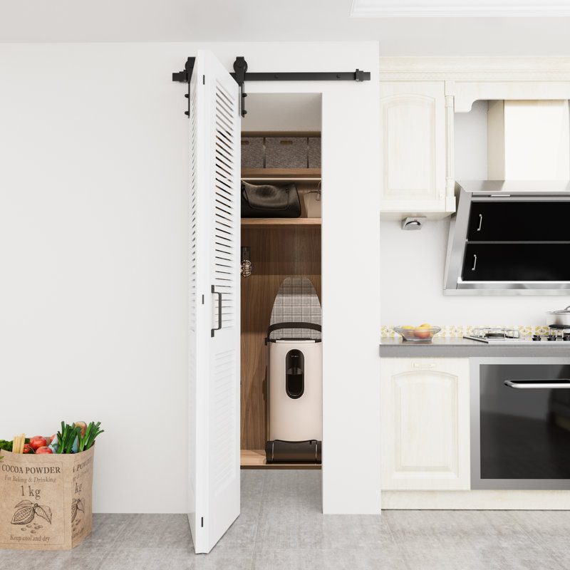 84'' Solid - Manufactured Wood Primed Louvered with Installation Hardware Kit Bi-Fold barn Door, 36” x 84"