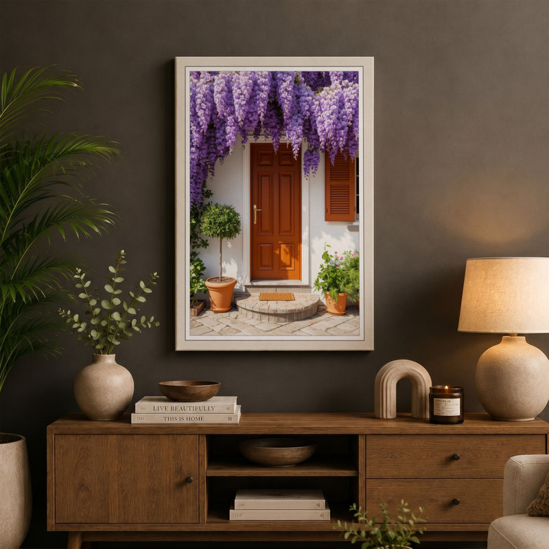 Wisteria Doorway Coastal 1 Piece Wrapped Canvas Wall Art, 30x20 - 76.2 x 50.8 cm, White Border