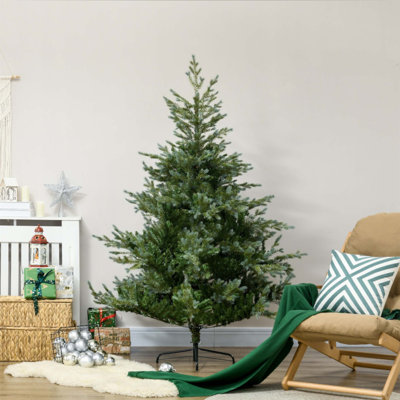 Arbre de Noël artificiel de 6 pi avec 795 branches faciles à façonner, conception à ouverture automatique, base en acier et forme large pour un décor des Fêtes