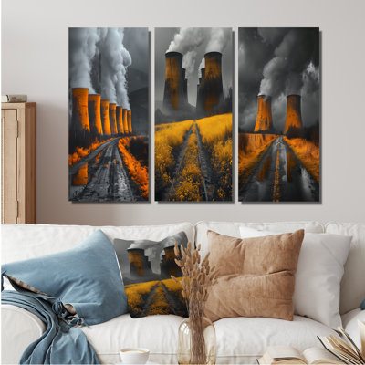 Grande centrale monochrome grise et jaune - Collection de reproductions sur toile Power Plants