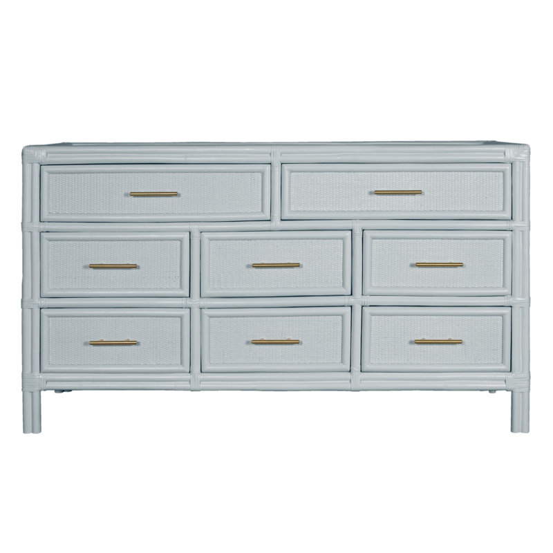 Commode double 8 tiroirs Aruba, Bleu clair / noir