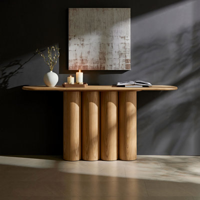 66.93'' Modern Console Table For Entryway With Unique Cylinders Legs Design For Living Room Hallway Foyer Entrance Study,NATURAL