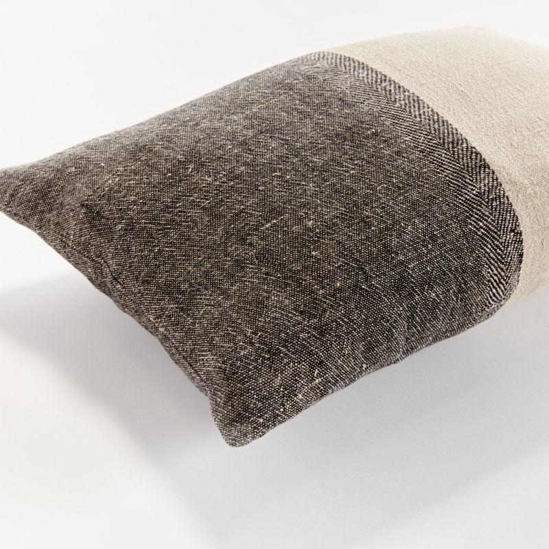 Jules European Flax Fiber Pillow Cover & Insert, Black/Cream/Color Block, Rectangle 14" H x 20" W, Knife Edge