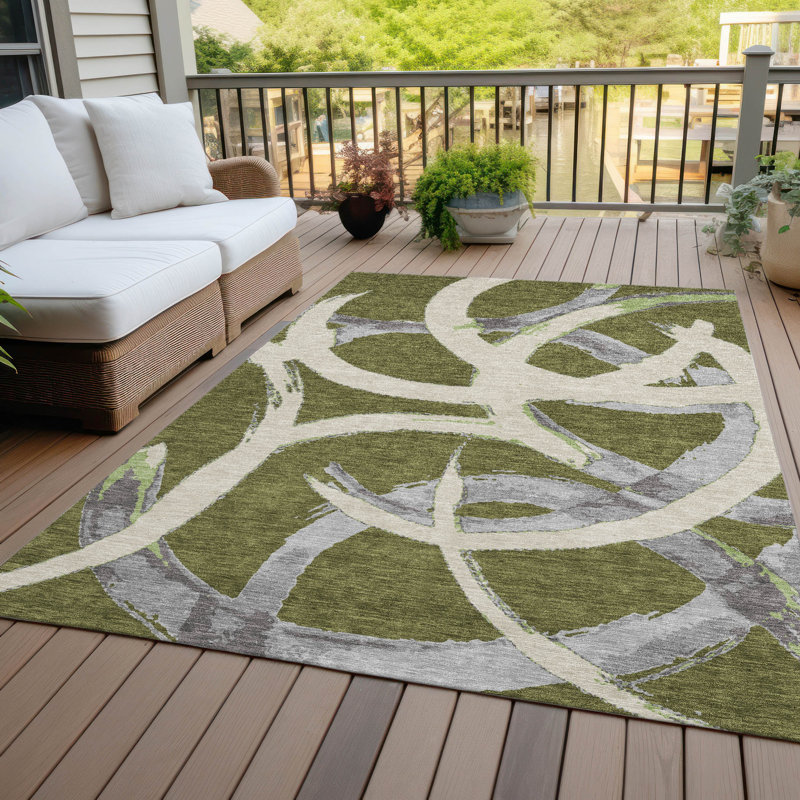 Aloura Green Washable Indoor-Outdoor Rug - , 2'6" x 3'10"