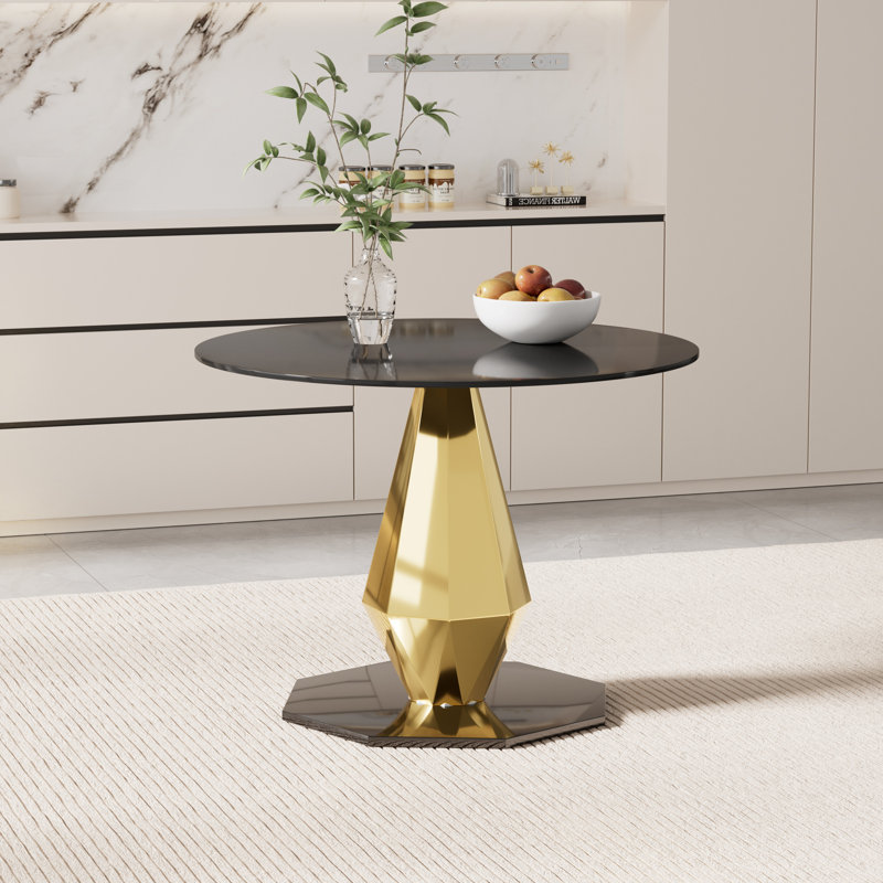 Table de salle à manger ronde en verre trempé, H 29,50 po x L 47 po x l 47 po, Doré